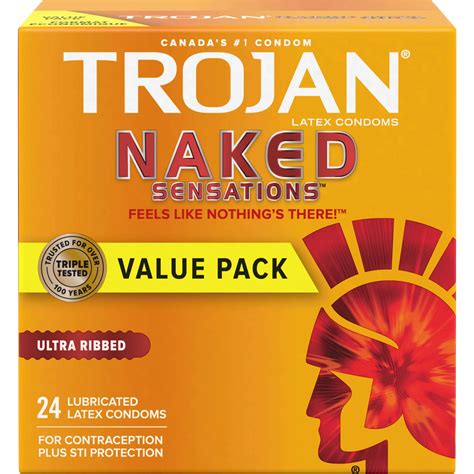 Trojan Naked Sensations Ultra Ribbed Lubricated Condoms - Premium Latex ...