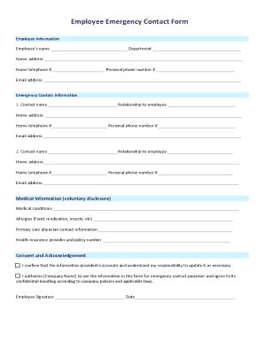 Fillable Online Employee Emergency Contact Form Fax Email Print - pdfFiller