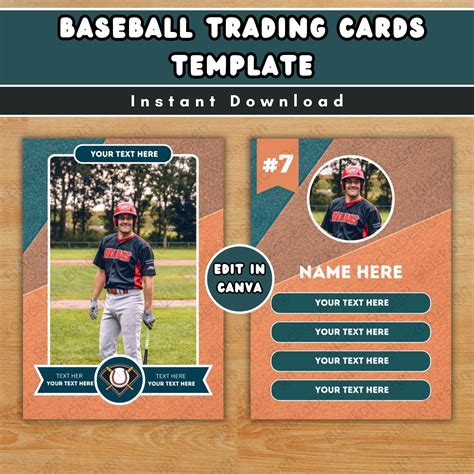 Baseball Trading Cards Template, Personalized Baseball Gift, DIY ...