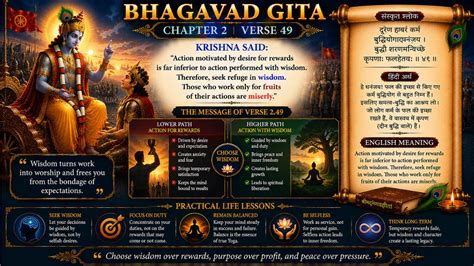 Bhagavad Gita 2.49 Meaning in Hindi and English | Buddhi Yoga and Wise ...