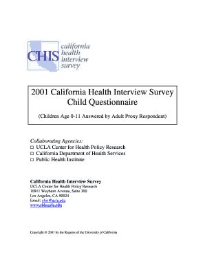 Fillable Online healthpolicy ucla 2001 California Health Interview ...