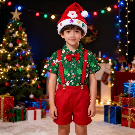 Christmas Outfit for Baby Boy Shirt Shorts Pants Suspender with Bowtie ...
