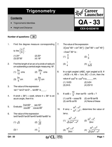 QA-33 Trigonometry with Solutions - QA - 33 Page 1 Trigonometry ...