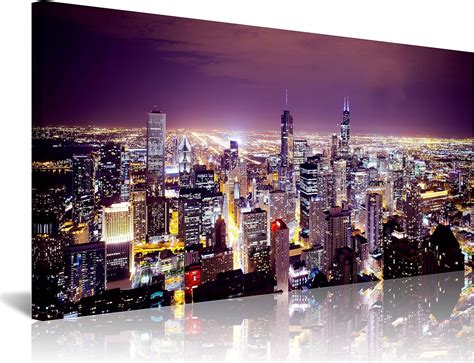 ASPORIC Large Modern City Chicago Skyline Pictures Cityscape Canvas ...