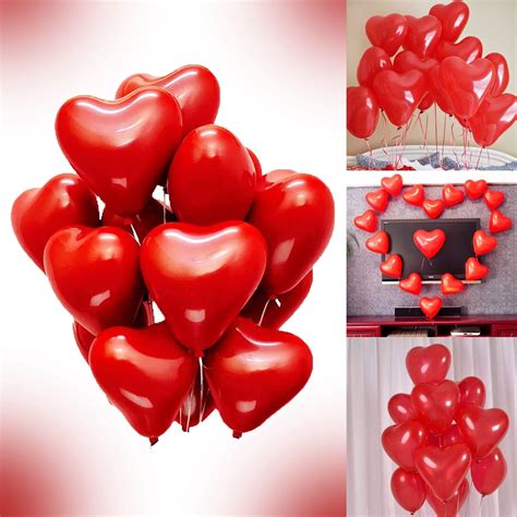 Party Propz Red Heart Balloons For Decoration - 50 Pcs Heart Shape ...