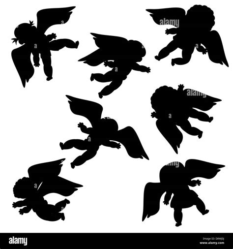 Flying angels silhouettes against white background Stock Photo - Alamy