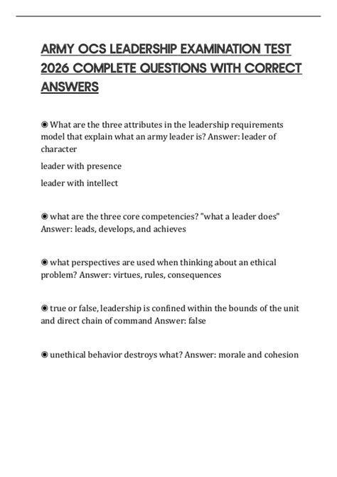 ARMY OCS LEADERSHIP EXAMINATION TEST 2026 COMPLETE QUESTIONS WITH ...