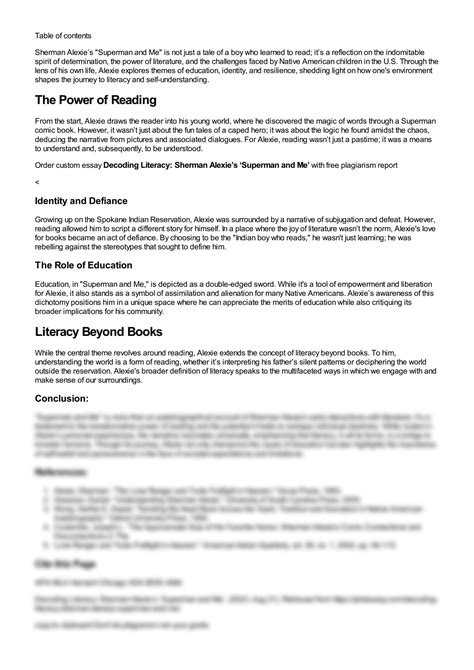 SOLUTION: Decoding literacy sherman alexies superman and me - Studypool