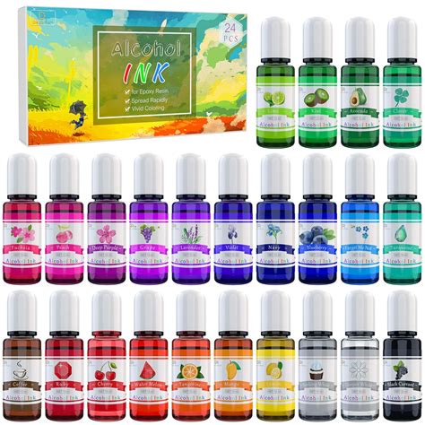 DecorRom Alcohol Ink Set - 24 Vibrant Colors for Resin Art, Epoxy Resin ...