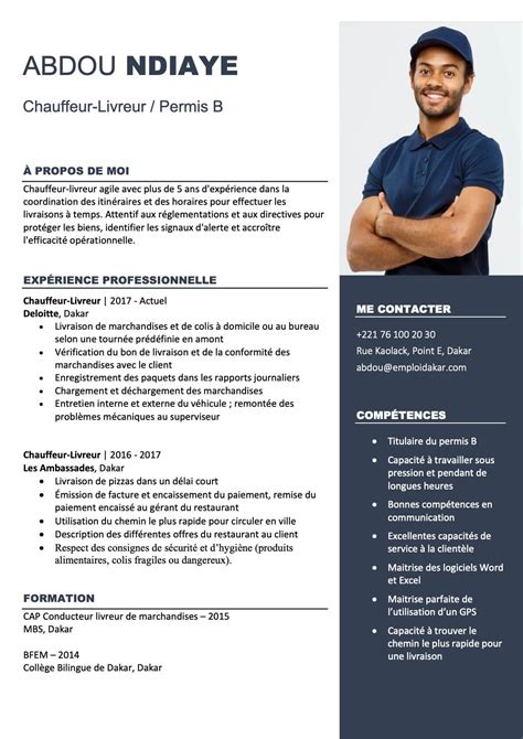 Exemple de CV Chauffeur Livreur gratuit à télécharger