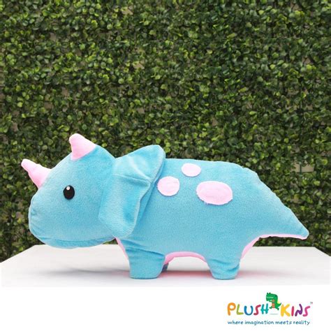 Buy Plushkins Triceratops Dino, Premium Blue & Pink Soft Toy for Kids ...