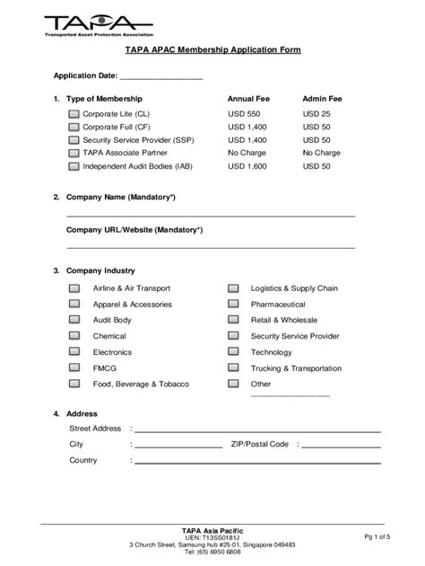 Fillable Online TAPA APAC Membership Application Form Fax Email Print ...