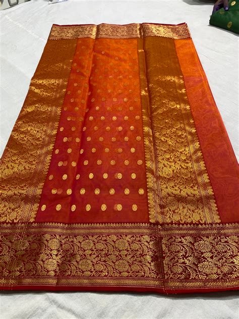 Buy Rust Color Organza Chanderi Katan Silk Saree NA-787 Online in India