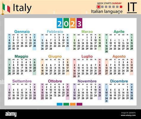 Italian horizontal pocket calendar for 2023 (two thousand twenty three ...