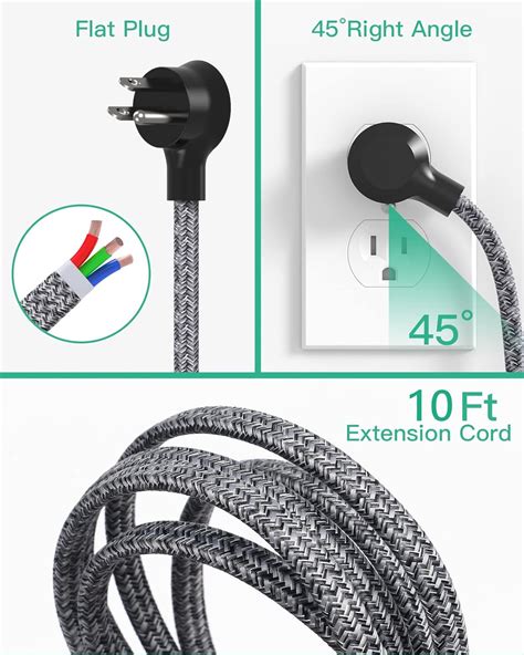 Buy Power Strip 10FT Extension Cord - Flat Plug, USB C 18W Power ...