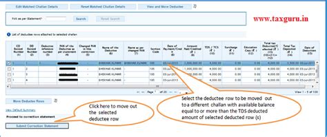 Online Correction –Movement of deductee row in TDS/ TCS Challan