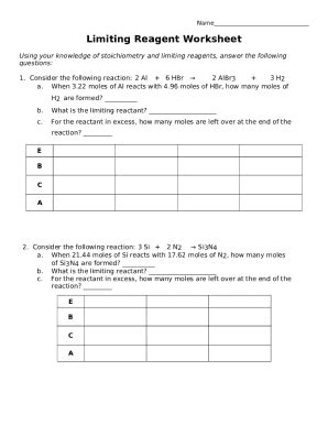 Limiting Reagent Worksheet #1 - C3H8 +50------- 3 CO Doc Template ...