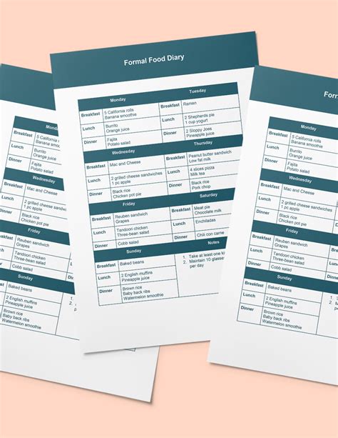 Formal Food Diary Template in Word, PDF, Google Docs - Download ...