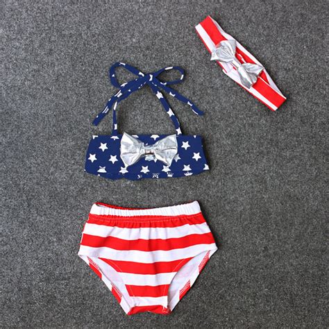 Nrmvnmi Toddler Girls 4th of July Swimsuit American Flag Star Stripe 3 ...
