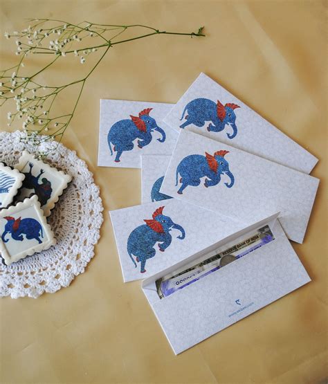 Gond Gift Envelopes (Set of 6)- Elephant – ekibeki