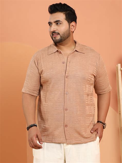 Instafab Plus Men's Camel Brown Dash-Ribbed Knit Polo Shirt