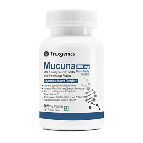 Trexgenics MUCUNA (20% L-Dopa) Pruriens (Kapikachhu) 500mg with Bio ...
