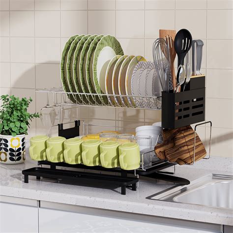 Costway Metal Detachable and 360° Swivel 2 Tier Dish Rack | Wayfair