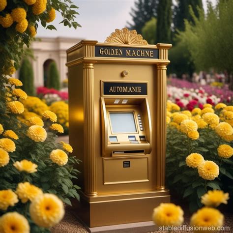 Golden ATM in Flower Garden | Stable Diffusion Online