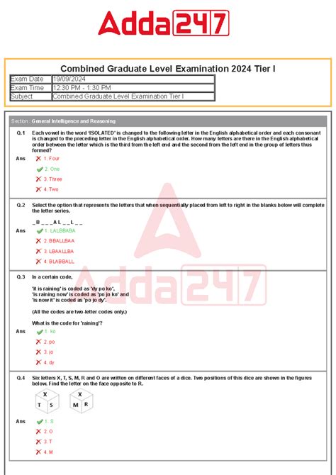 SSC CGL 2024 Tier I Exam: General Intelligence & Reasoning Insights ...