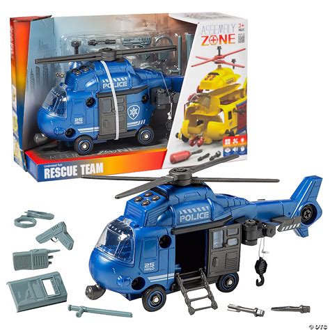 12 1/2" x 6" Light-Up Blue Police Rescue Team Plastic Helicopter with ...