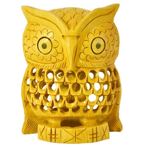 Santarms Handcrafted Wooden Jali Owl Showpiece – Elegant Golden Decora ...