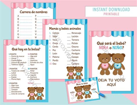 Teddy bear gender reveal Spanish printable. Bundle x 10 games | Etsy ...
