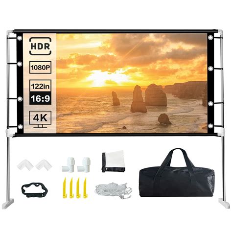 Projector Screen with Stand, Foldable Portable Movie Screen Outdoor ...