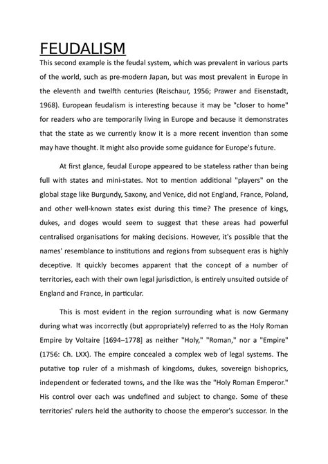 Feudalism - This second example is the feudal system, which was ...