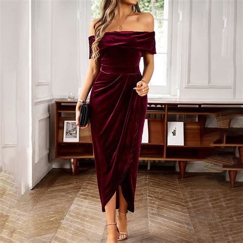 Elegant Women's Velvet Long Dress With Off Shoulder Design Ideal For ...