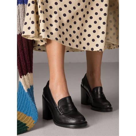 Burberry Leather Block-heel Penny Loafers in Black - Lyst