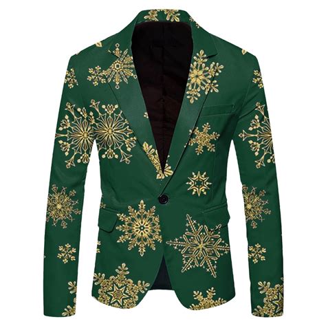 Christmas Blazer Men's Christmas Snowflake Santa Claus Printed Pocket ...