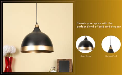 Buy ELIANTE Modern Hanging Pendant Light | Black Aluminium with Golden ...