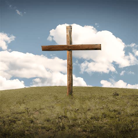 Realistic Rugged Wooden Cross on a Hill · Creative Fabrica