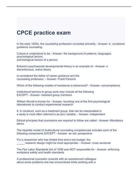 CPCE practice exam with correct answers - CPCE - Stuvia US