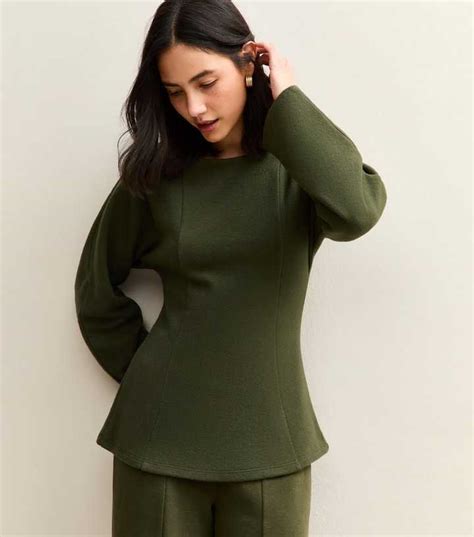 Khaki Soft Touch Fitted Waist Top | New Look