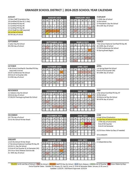 2024-2025 School Year Calendar | Granger School District