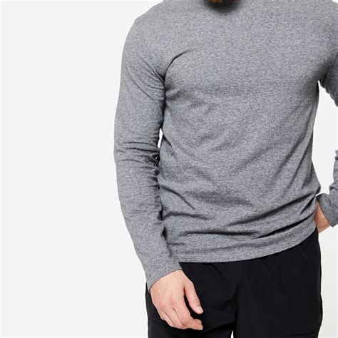 Men T-Shirt Long Sleeve Regular Fit 100 for Gym-Grey