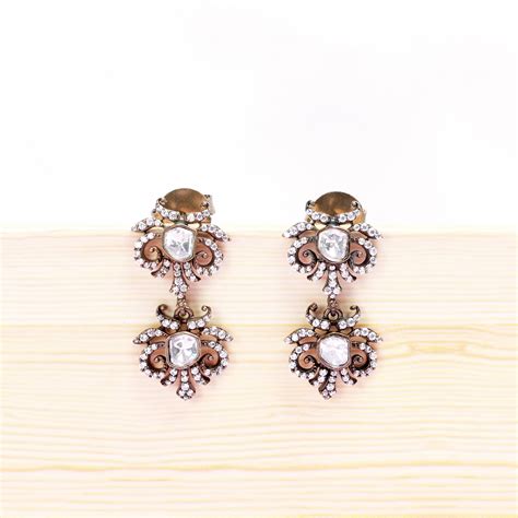 Oxidised Dazzling Studded Victorian Moissanite Necklace With Earring ...