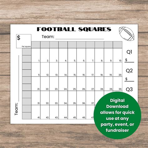 Editable 50 Football Squares Game Printable, Football Fundraiser ...