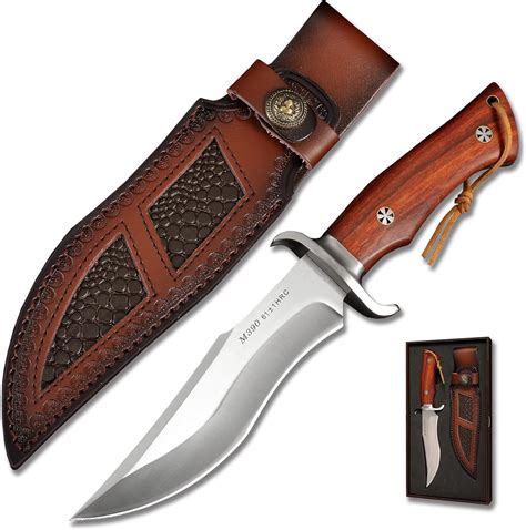 M390 Steel 11" Fixed Blade Hunting Knife with Leather Sheath, Full-Tang ...