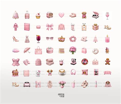 IPhone Emoji Pink Aesthetic Icons | Custom Ios 18 Emojis Icons Pack | Digital Planner Stickers ...