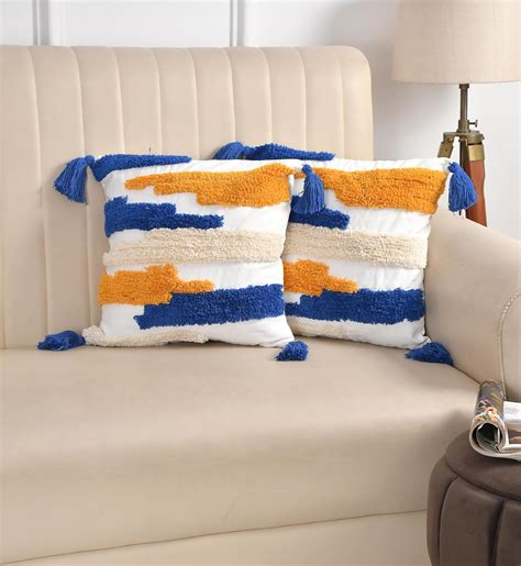 Buy Outlay Home Decorative Throw Cushion Covers, Blue and Yellow Mix ...