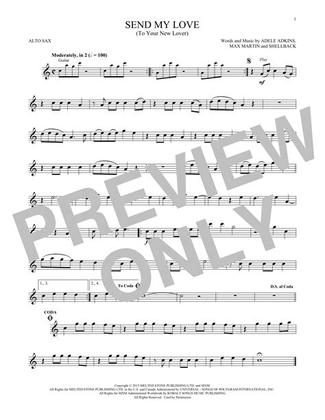Send My Love (To Your New Lover) by Adele Sheet Music for Alto Sax PlayAlong at Sheet Music Direct