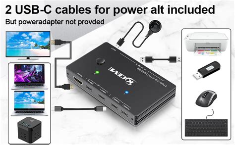KCEVE Usb C Kvm Switch, 2 Ports Kvm Type-C Switcher Box Support 4K@60Hz ...